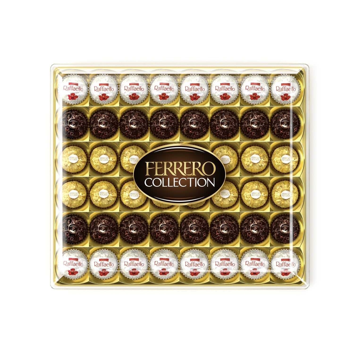 Assortiment de Chocolats Lait et Noisettes, Noix de Coco et Chocolat Noir FERRERO COLLECTION - Gamme de Noël 2025 Boïte de 48 pièces - 518g