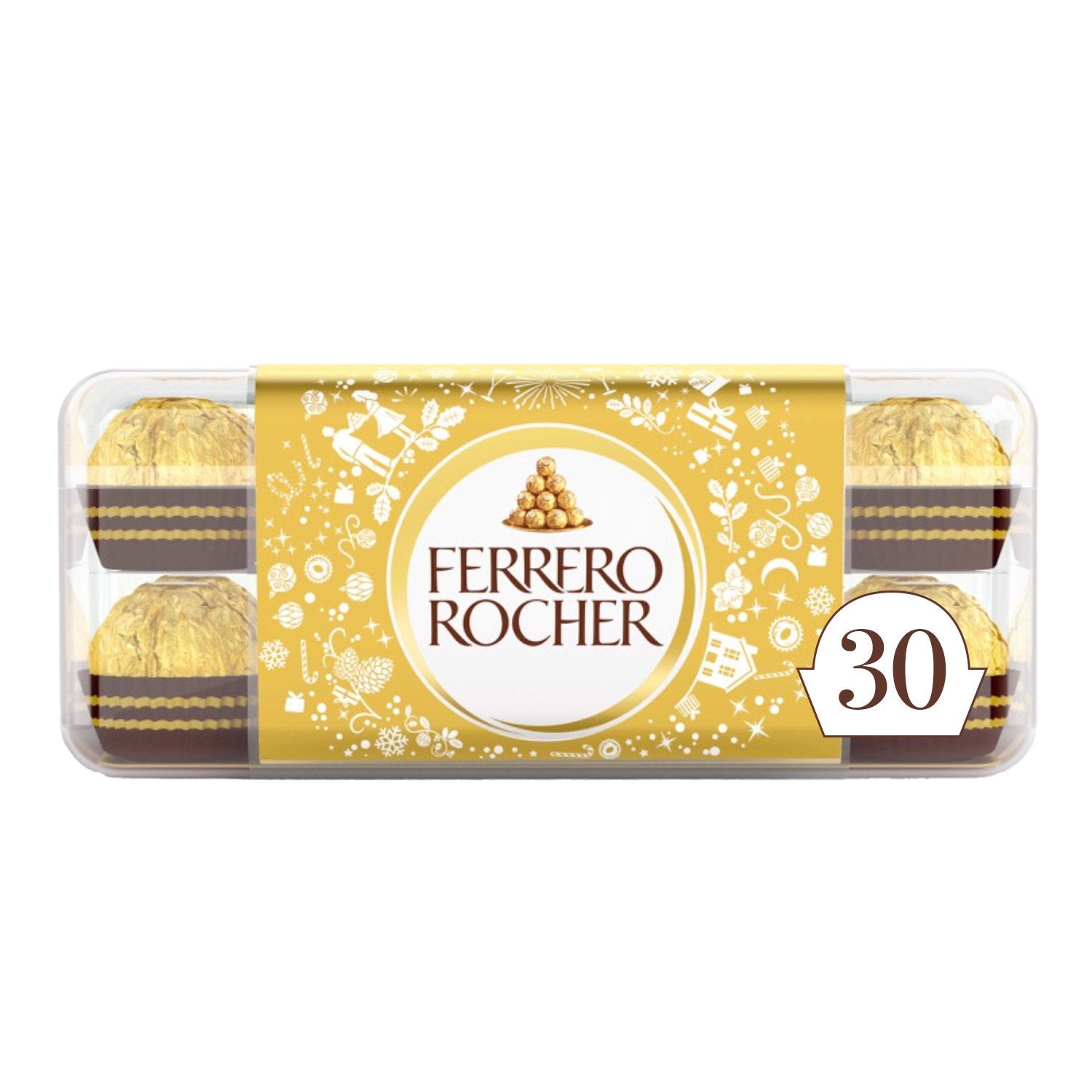 Bouchées de Chocolat Lait Noisettes et Gaufrette FERRERO ROCHER - Gamme de Noël 2025 Boîte 30 pièces - 375g