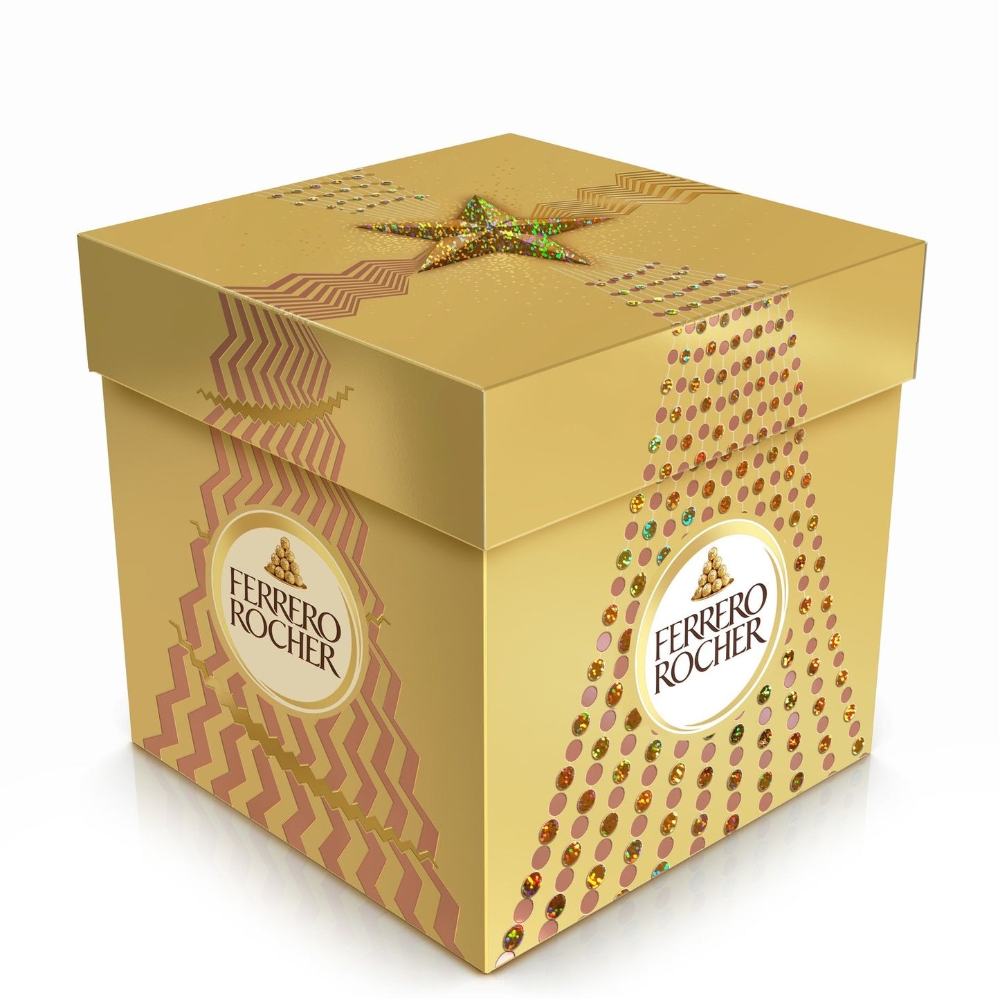 Bouchées de Chocolat Lait Noisettes et Gaufrette FERRERO ROCHER - Gamme de Noël 2025 Cube 27 pièces - 337,5g
