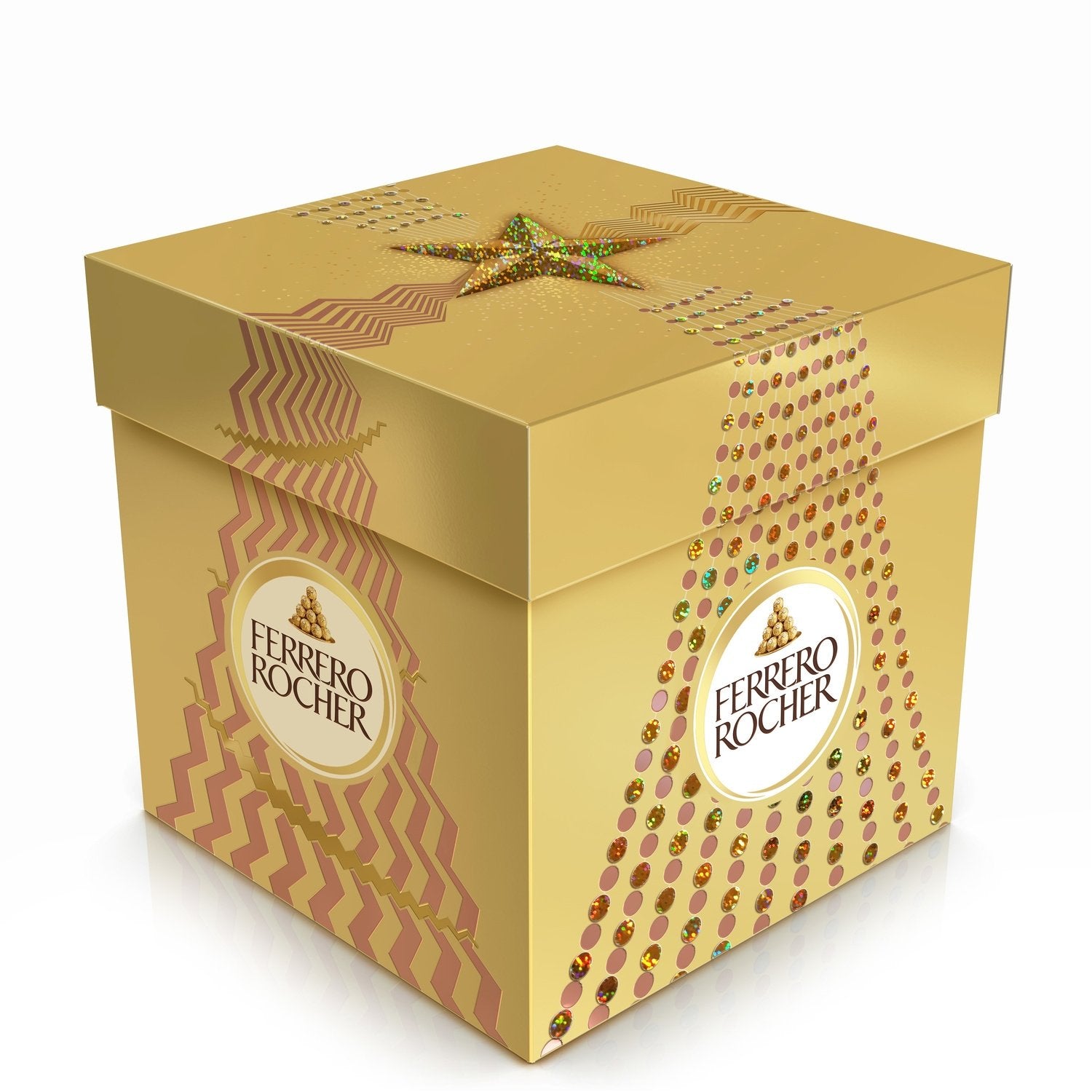 Bouchées de Chocolat Lait Noisettes et Gaufrette FERRERO ROCHER - Gamme de Noël 2025 Cube 27 pièces - 337,5g