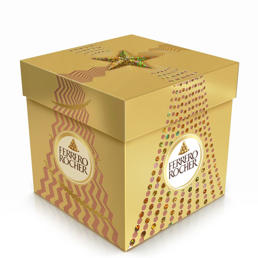 Bouchées de Chocolat Lait Noisettes et Gaufrette FERRERO ROCHER - Gamme de Noël 2025 Cube 27 pièces - 337,5g