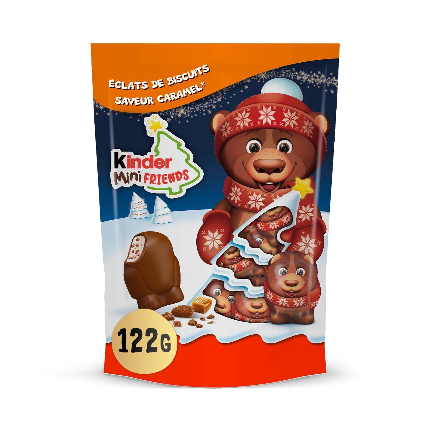 Assortiment de Chocolats aux Eclats de Biscuits Saveur Caramel KINDER MINI FRIENDS - Gamme de Noël 2025 122g