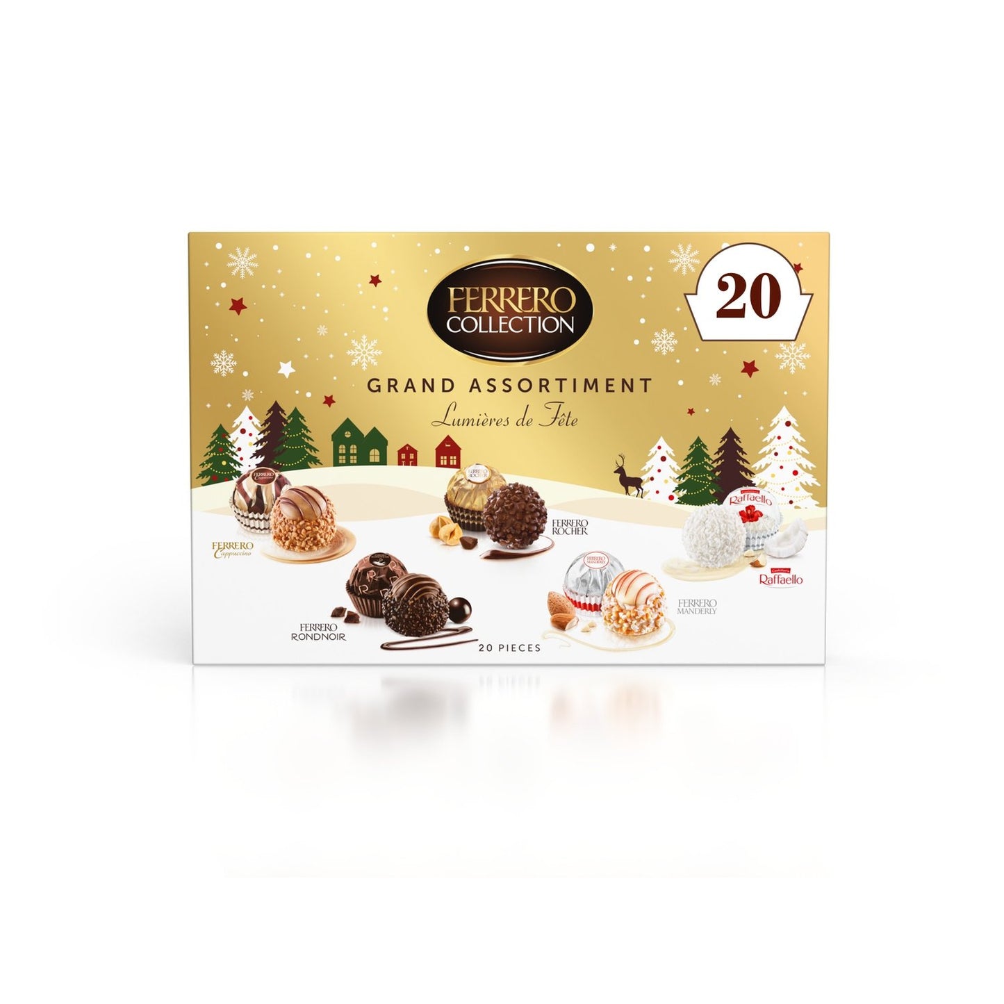 Assortiment de Chocolats Lait et Noisettes, Noix de Coco, Cappuccino et Amandes FERRERO COLLECTION - Gamme de Noël 2025 Boîte 20 pièces - 197g