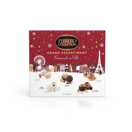 Assortiment de Chocolats au Lait, Noisettes, Noix de Coco, Saveur Caramel, Amandes et Cappuccino FERRERO COLLECTION - Gamme de Noël 2025 Boîte 42 pièces - 432g