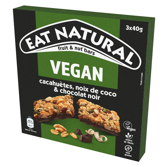 Barres Céréales Vegan Chocolat Noir EAT NATURAL la boite de 3 barres