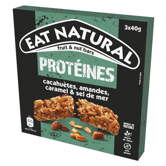 Barres Céréales Cacahuètes Amandes et Caramel Salé EAT NATURAL les 3 barres de 40g