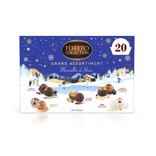 Assortiment de Chocolats Lait, Noix de Coco, Cappuccino, Noir et Caramel FERRERO COLLECTION - Gamme de Noël 2025 la boîte de 20 pièces - 203g
