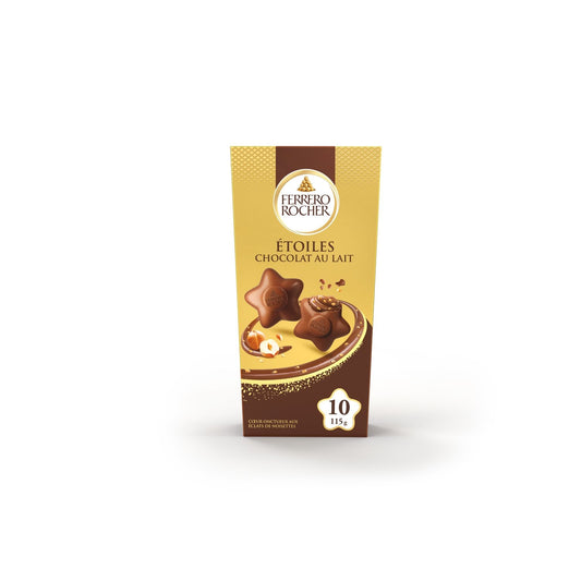 Bouchées de Chocolat Lait Noisette, Etoiles Mix FERRERO ROCHER - Gamme de Noël 2025 le paquet de 10 pièces - 115g