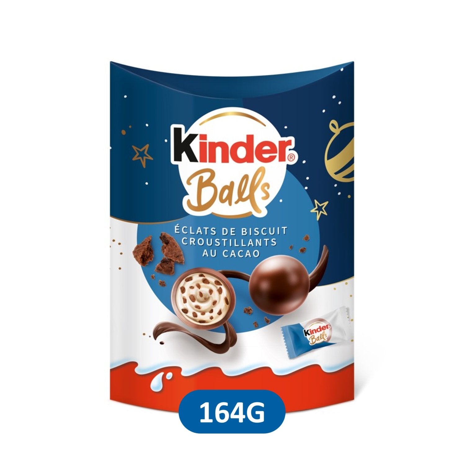 Bouchées de Chocolat Lait Eclats de Biscuit Croustillants au Cacao KINDER - Gamme de Noël 2025 le sachet 164g
