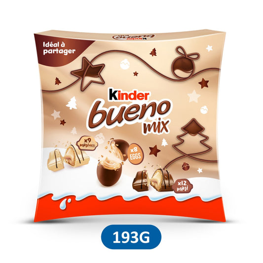Assortiment de Chocolats Lait, Noisettes Bueno Mix KINDER BUENO - Gamme de Noël 2025 la boïte de 193g