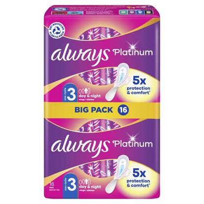 Serviettes Hygiéniques avec Ailettes Day and Night Taille 3 Platinum ALWAYS 