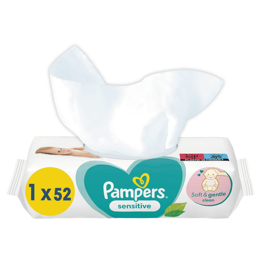 Lingettes Bébé Peaux Sensibles PAMPERS le paquet de 52 lingettes