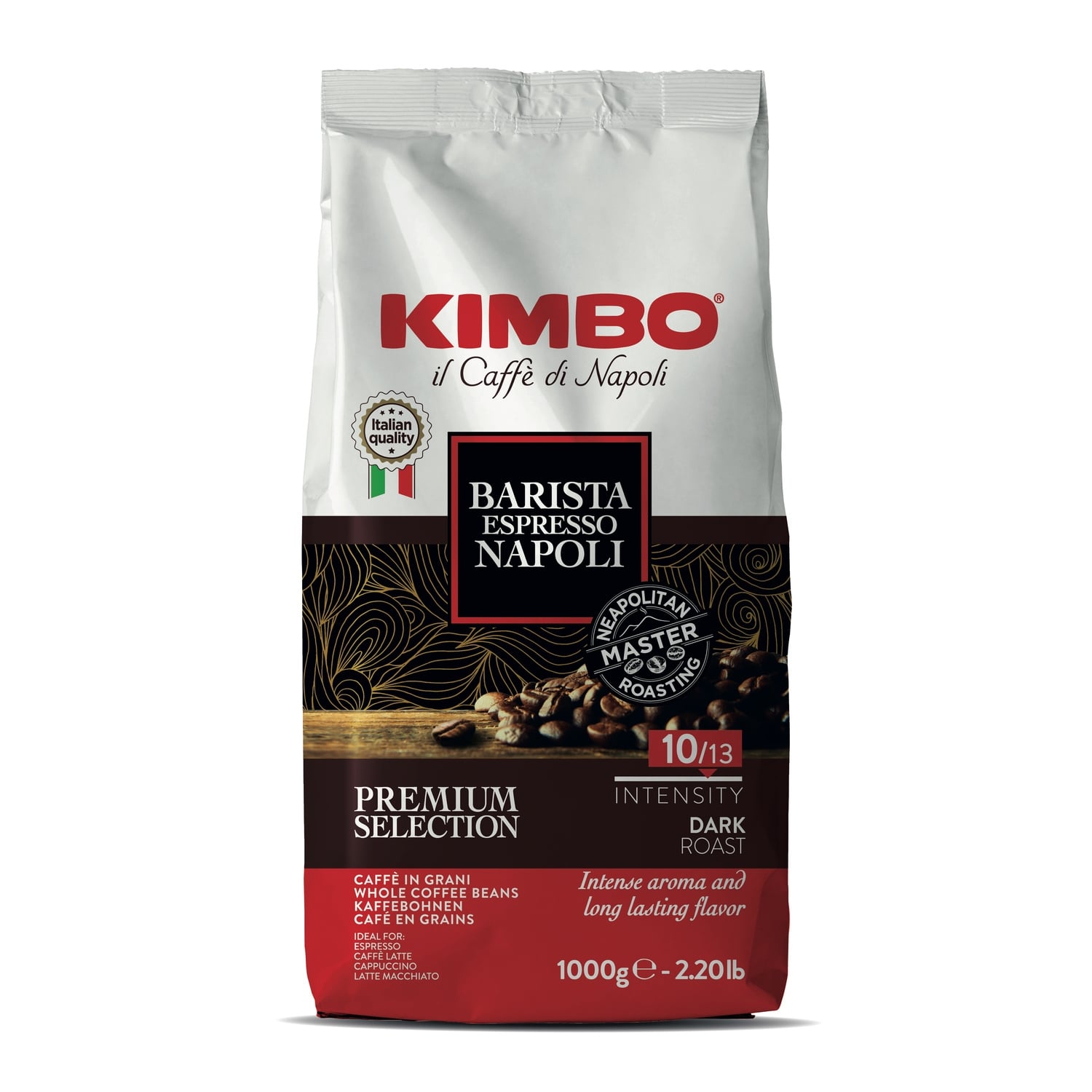 Café en Grains Espresso Napoli Intensité 10/13 Dark Roast Premium Selection KIMBO 