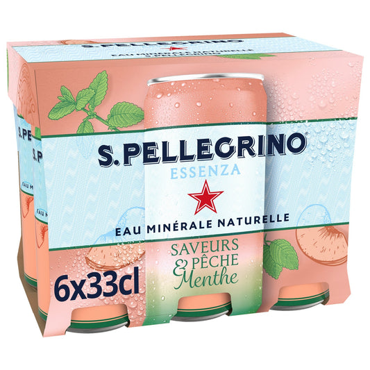 Eau Gazeuse Gazeuse Aromatisée Pêche Menthe S. PELLEGRINO