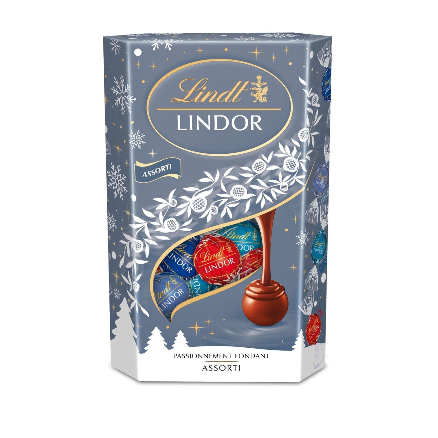 Assortiment de Chocolats Lait, Noir et Caramel Lindor LINDT - Gamme de Noël 2025 le cornet de 337g
