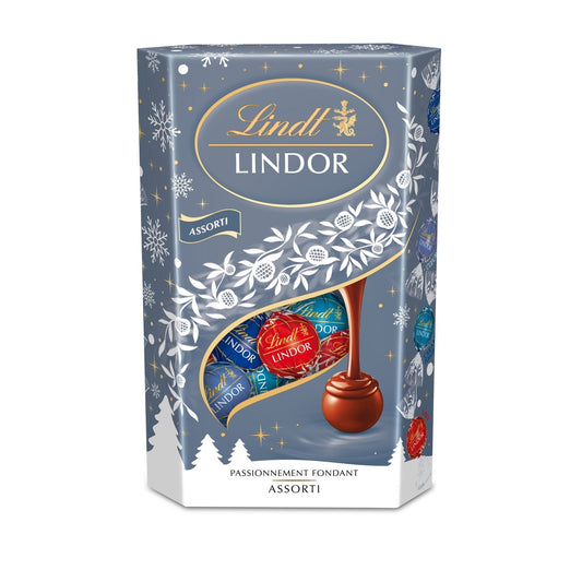 Assortiment de Chocolats Lait, Noir et Caramel Lindor LINDT - Gamme de Noël 2025 le cornet de 337g