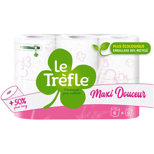 Papier Toilette Doux Maxi Rouleau LE TREFLE le paquet de 6 rouleaux