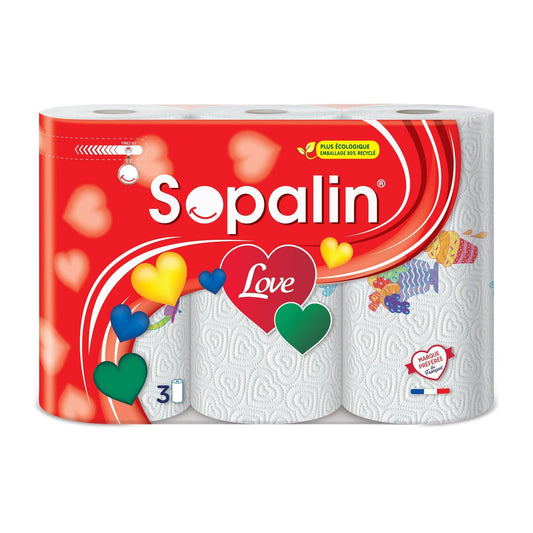 Essuie-Tout Love Décoré FSC SOPALIN le lot de 3 rouleaux