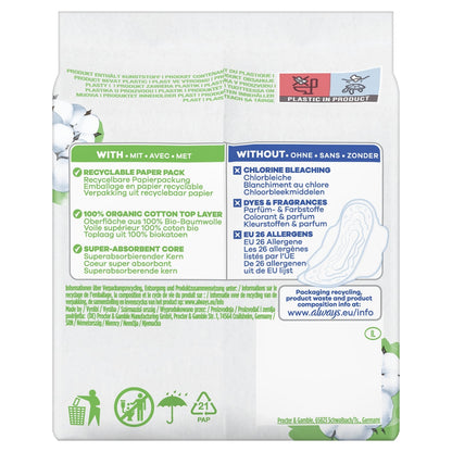 Serviettes Hygiéniques avec Ailettes Long Taille 2 Coton Bio ALWAYS 