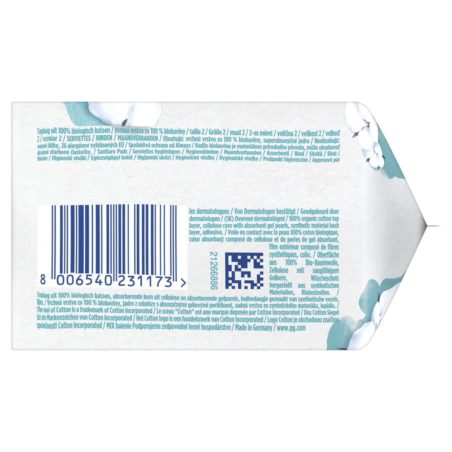 Serviettes Hygiéniques avec Ailettes Long Taille 2 Coton Bio ALWAYS 
