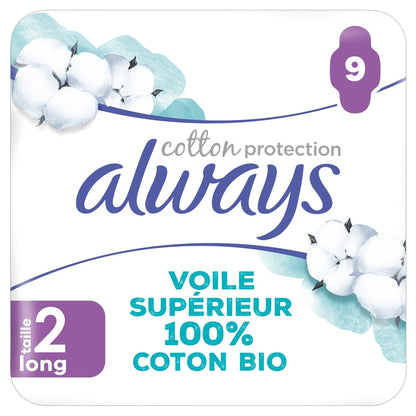 Serviettes Hygiéniques avec Ailettes Long Taille 2 Coton Bio ALWAYS 
