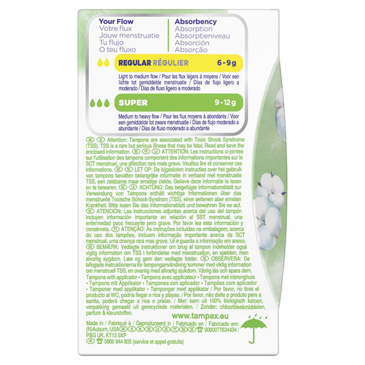 Tampons with Regular Applicator Compak 100% Organic Cotton TAMPAX