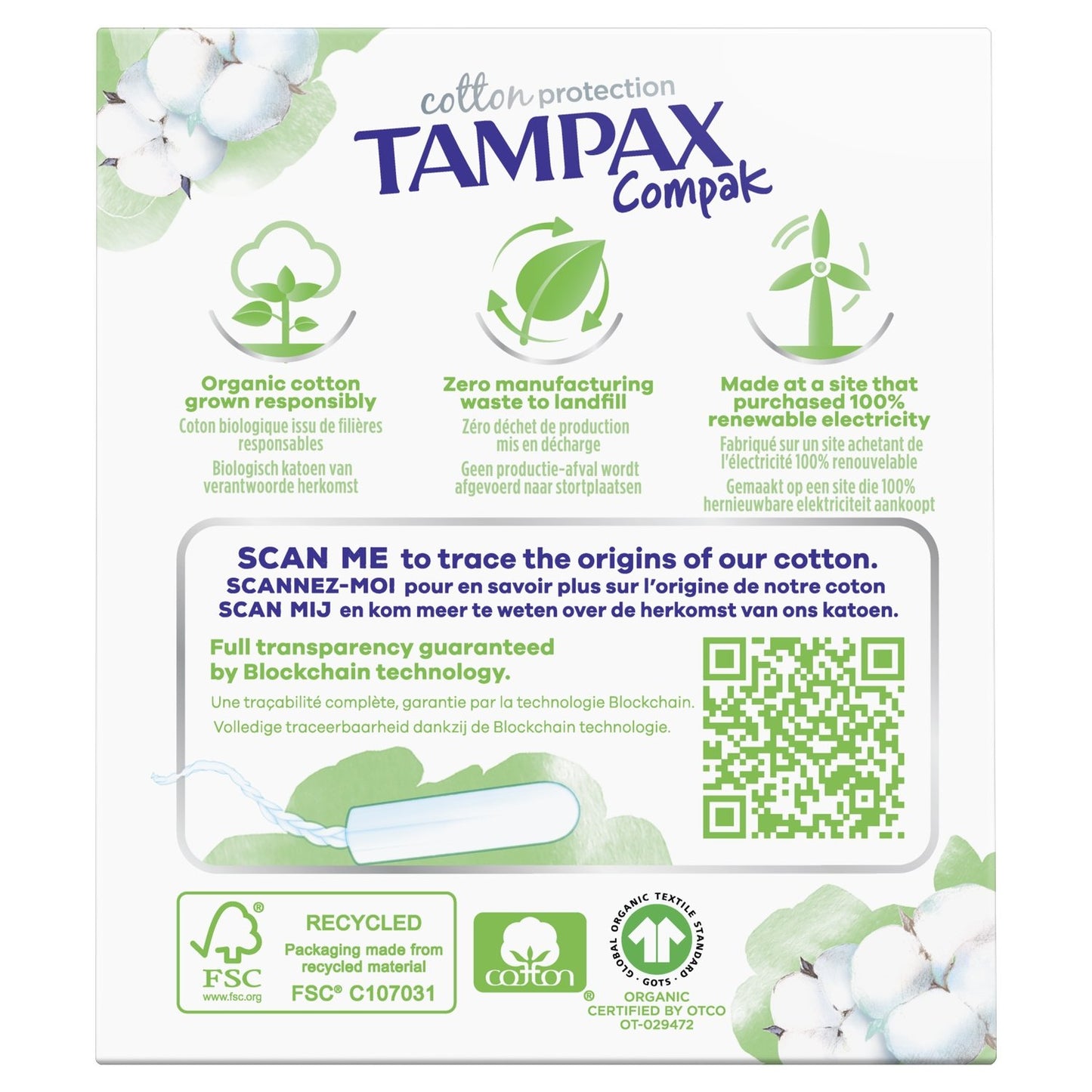 Tampons mit normalem Applikator Compak 100 % Bio-Baumwolle TAMPAX