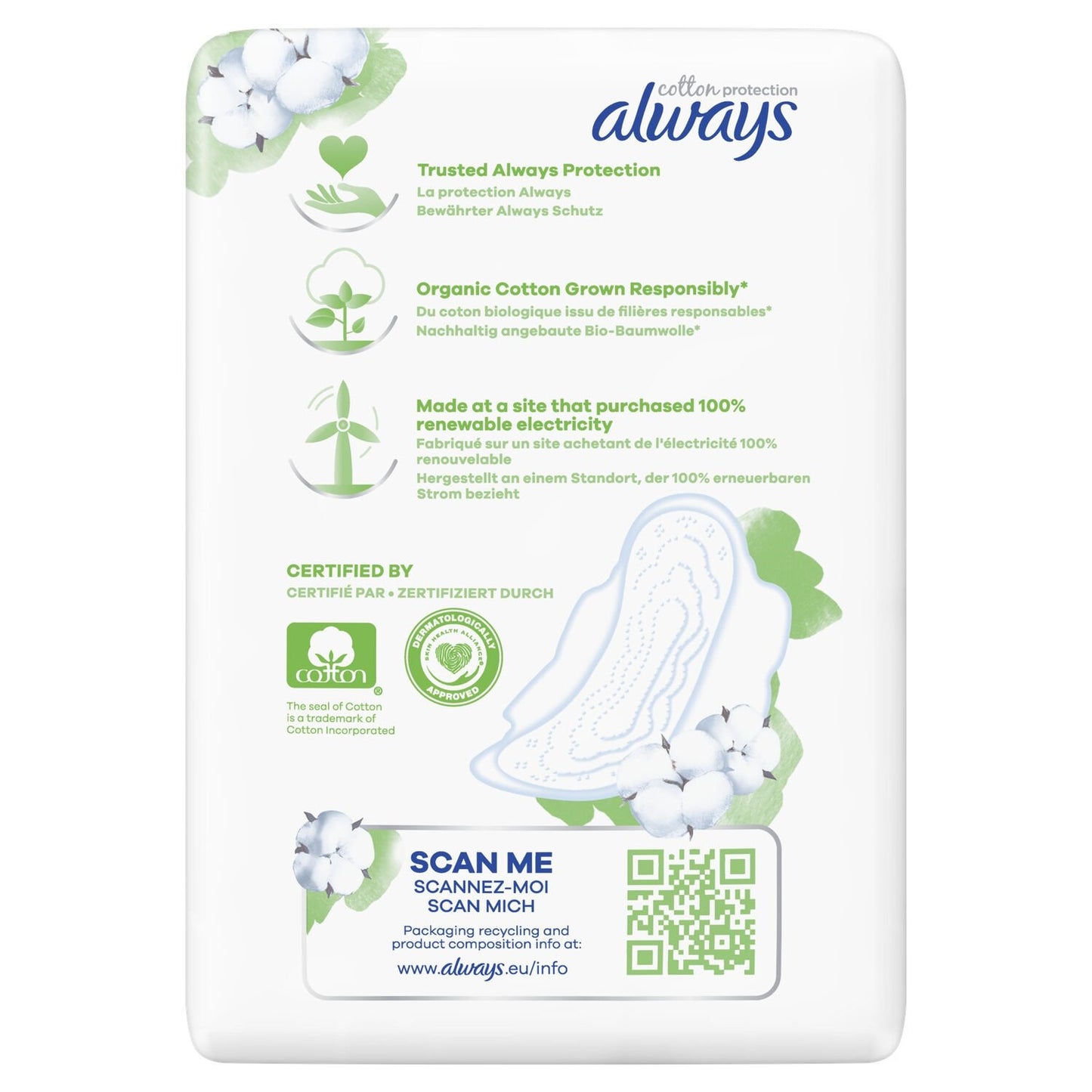Always Organic Cotton Night Sanitary Towels with Wings Size 3