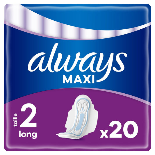 Serviettes Hygiéniques avec Ailettes Taille 2 Long Maxi ALWAYS le pack de 20 serviettes hygiéniques