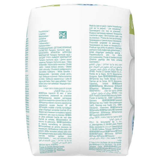 Lingettes Bébé Nettoyantes Corps Mains et Visage Aqua 0% Plastique Harmonie PAMPERS