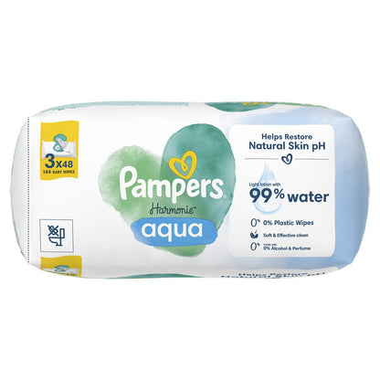 Lingettes Bébé Nettoyantes Corps Mains et Visage Aqua 0% Plastique Harmonie PAMPERS