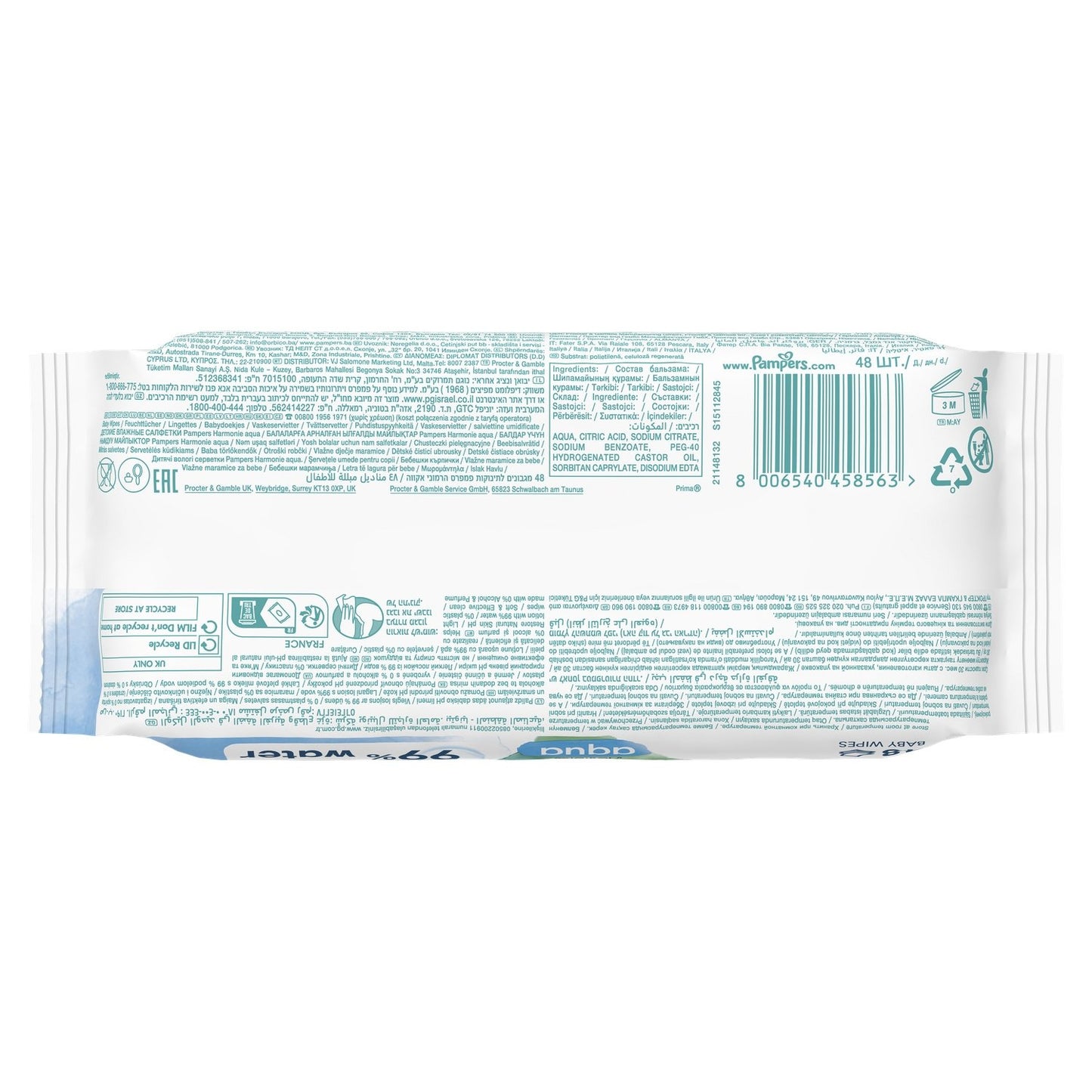 PAMPERS Harmony Aqua 99% Water Baby Wipes