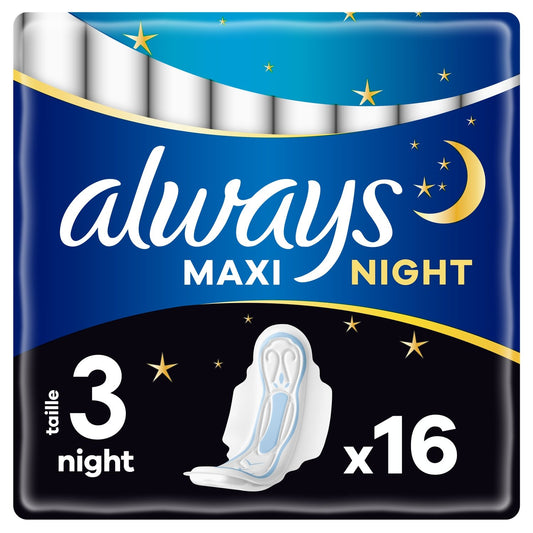 Serviettes Hygiéniques avec Ailettes Maxi Night Taille 3 ALWAYS le pack de 16 serviettes hygiéniques