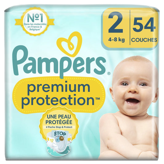 Couches Bébé Taille 2 4-8kg Premium Protection PAMPERS le paquet de 54 couches