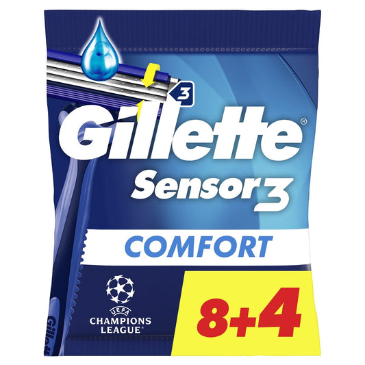 Rasoir Jetables Sensor 3 Comfort pour Homme GILLETTE le paquet de 12 rasoirs