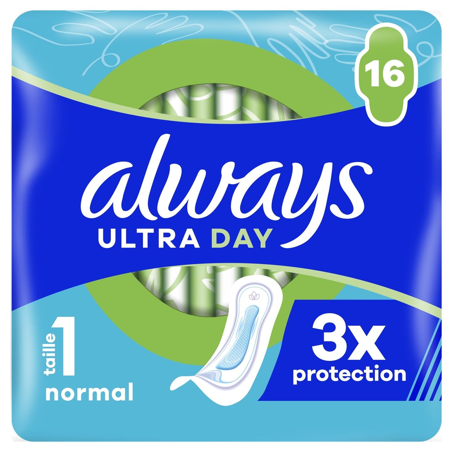 Serviettes Hygiéniques Sans Ailettes Normal Jour Taille 1 Ultra Day ALWAYS le pack de 16 serviettes hygiéniques
