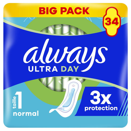 Serviettes Hygiéniques Sans Ailettes Normal Taille 1 Ultra ALWAYS le pack de 34 serviettes hygiéniques