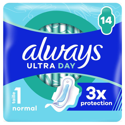 Serviettes Hygiéniques avec Ailettes Normal Taille 1 Ultra Day ALWAYS le pack de 14 serviettes hygiéniques