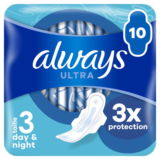 Serviettes Hygiéniques avec Ailettes Ultra Day et Nuit Taille 3 ALWAYS le pack de 10 serviettes hygiéniques