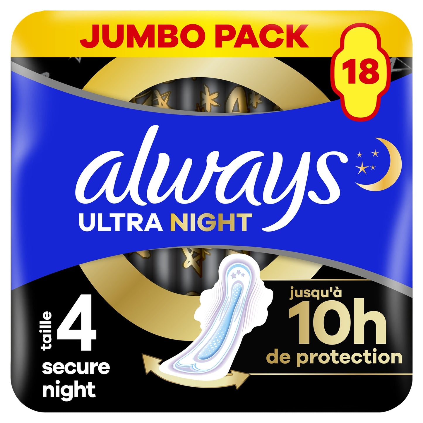 Serviettes Hygiéniques avec Ailettes Nuit Taille 4 Ultra Secure Night Extra ALWAYS 
