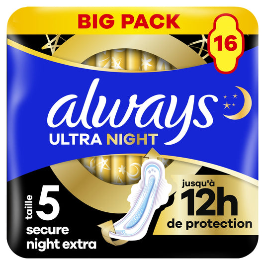 Serviette Hygiénique avec Ailettes Ultra Secure Night Extra Taille 5 ALWAYS