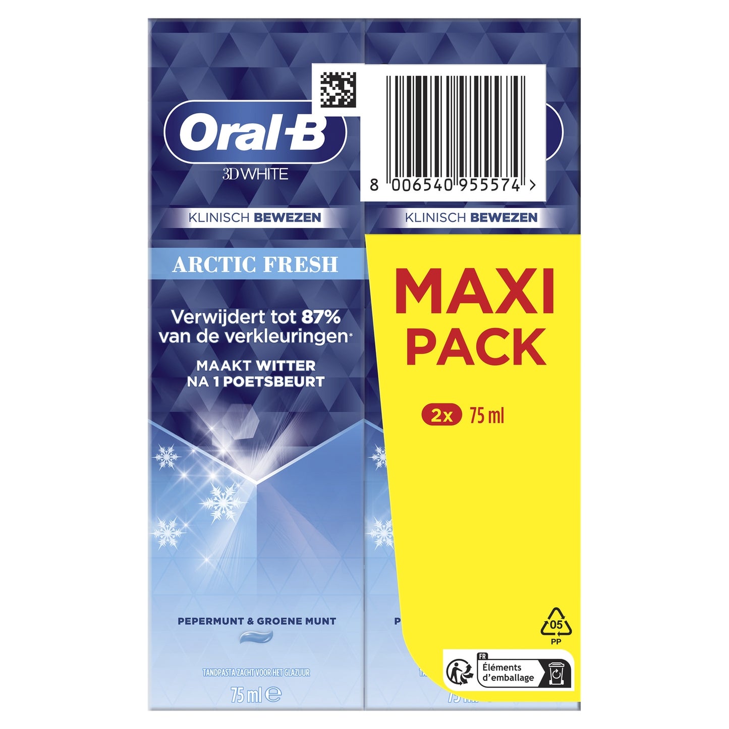 Dentifrice Arctic Fresh Menthe Poivrée Menthe Verte 3D White ORAL-B 