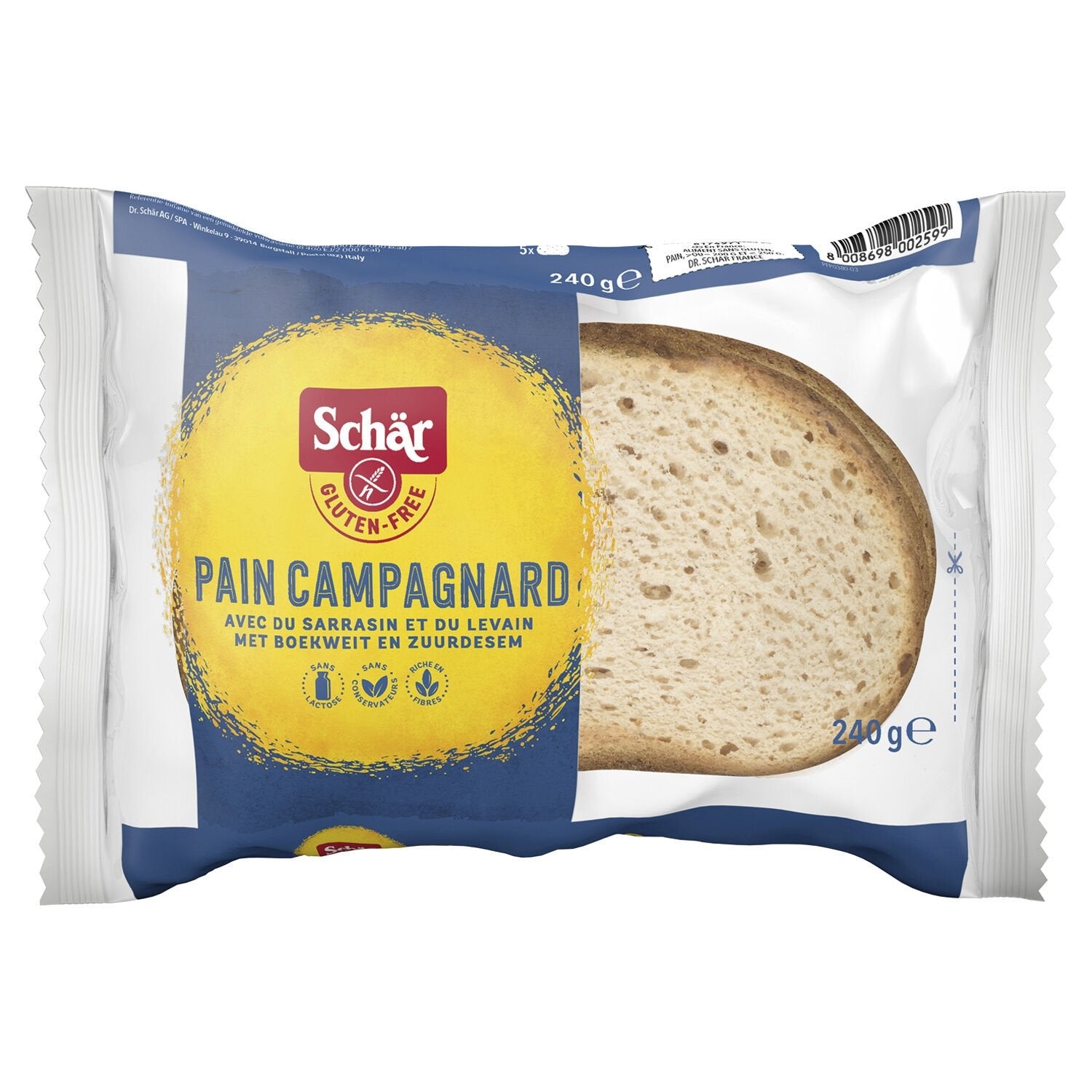 Pain Sans Gluten Campagnard SCHAR le paquet de 240 g