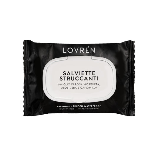Démaquillant Lingettes Waterproof Tous Types de Peau à l'Huile de Rose Musquée Aloe Vera et Camomille LOVREN 
