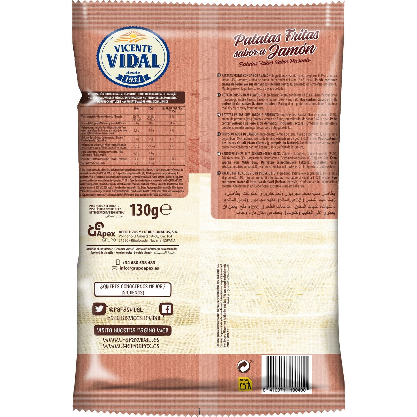 Crisps Patatas Fritas Ham Flavor VICENTE VIDAL