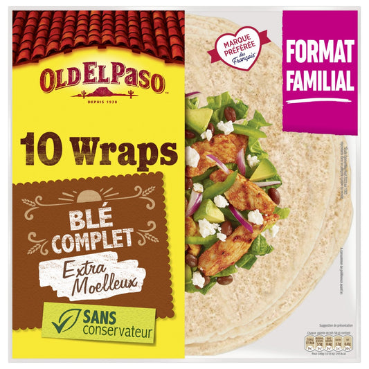 Tortillas de Blé Complet Extra Moelleux OLD EL PASO le sachet de 10 trotillas