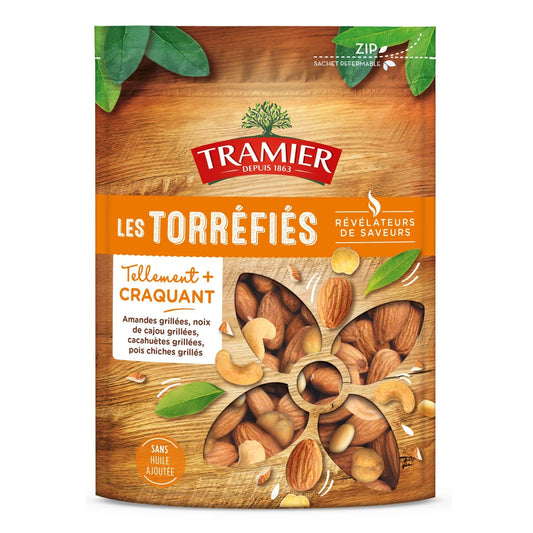 Fruits Secs Amandes Grillées Noix de Cajou Grillées Cacahuètes Grillées Pois Chiches Grillés Sans Huile Ajoutée TRAMIER le paquet de 175g