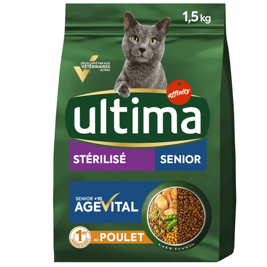 Croquettes pour Chat Sénior Stérilisé Poulet Agevital+10 ULTIMA