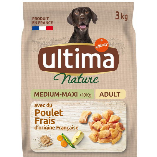 Croquettes pour Chien Adulte Medium Maxi +10kg Poulet ULTIMA Le sac de 3kg
