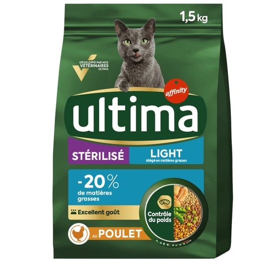 Croquettes pour Chat Adulte Stérilisé Light Poulet ULTIMA Le sac d'1,5kg